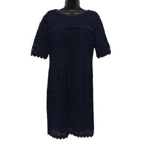 Boden Navy Blue Lace Crochet Short Sleeve Shift Dress‎ Women’s Size 4